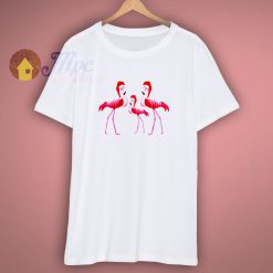 Three Pink Christmas Flamingos Santa Claus Xmas T Shirt