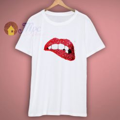 Womens Sequined Sparkely Glittery Lip Print T Shirt