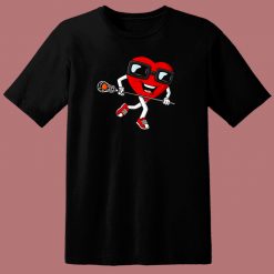 Valentines Heart Holding Lacrosse 80s T Shirt Style