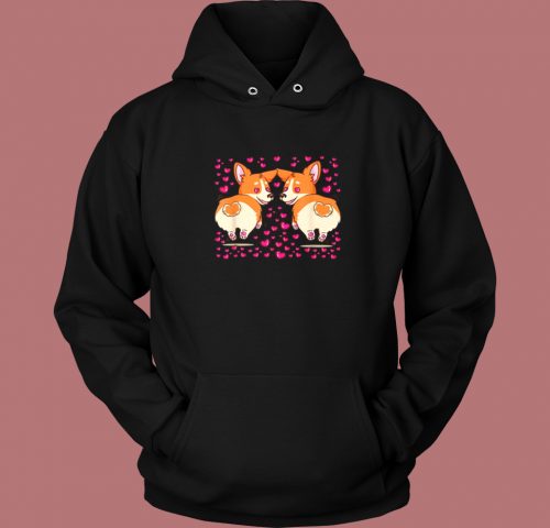 Valentines With Corgi Cute Hearts Hoodie Style