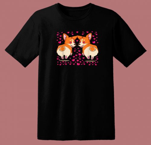 Valentines With Corgi Cute Hearts 80s T Shirt Style