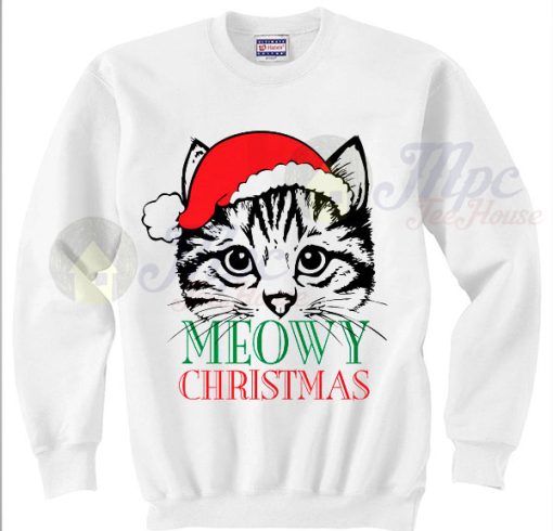 Cute Cat Meowy Christmas Sweater