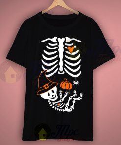 Pregnant Skeleton Pumpkin Halloween T Shirt