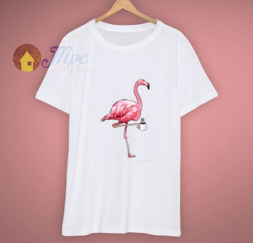Morning Funny Flamingo Coffee Print T Shirt