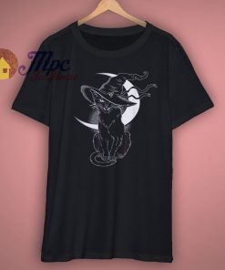 Vintage Scary Halloween Black Cat Costume Witch T Shirt