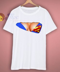 3D Funny Print Fake Naked Big Chest Bra Superman Shirt