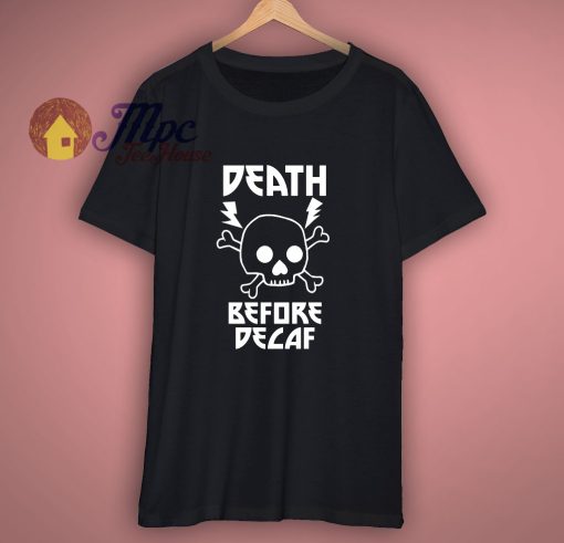 Death Before Decaf Metal Skull Lightning Tshirt