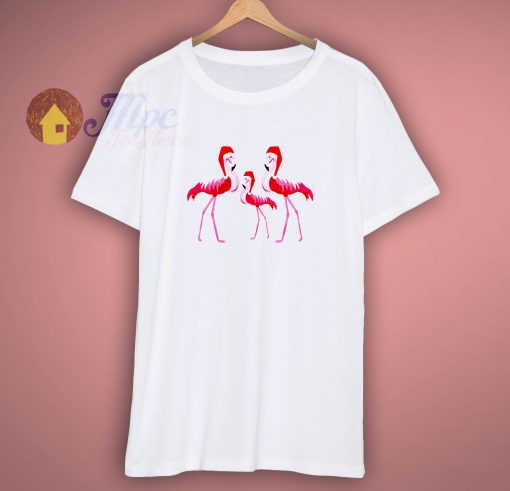 Three Pink Christmas Flamingos Santa Claus Xmas T Shirt