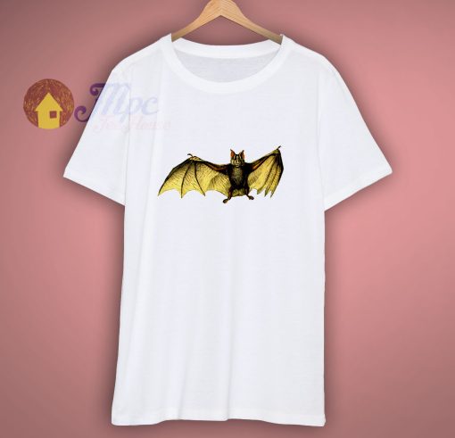 Vintage Engraving Of A Flying Bat Printed On A T Shirt