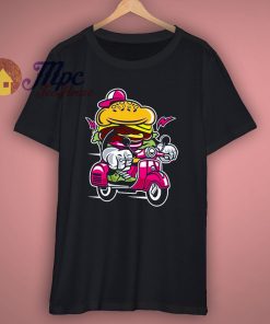 Burger Scooter Cartoon Design T Shirt