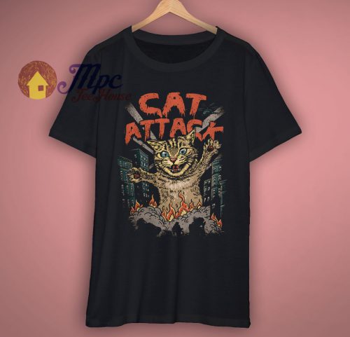 Giant Cat Attack Funny T Shirt