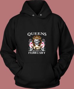 Queens Are Born In February Skull Vintage Hoodie