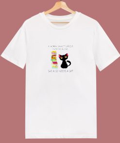 A Woman Cannot Survive On Books Alone She Also Nees A Cat 80s T Shirt