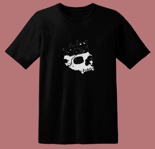 Black Cats In Skull 80s T Shirt