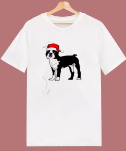 Boston Terrier In Santa Hat Christmas 80s T Shirt