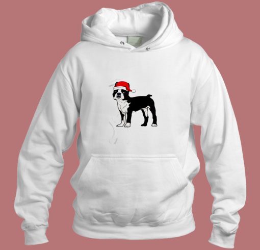 Boston Terrier In Santa Hat Christmas Aesthetic Hoodie Style