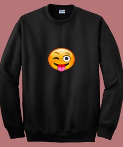 Emoticon Tongue Out Emoji With Winking Eye Smiley 80s Sweatshirt