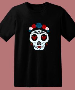 Flower Hearts Sugar Skull 80s T Shirt