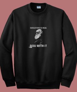 Funny Hipster Charles Darwin Evolution Is Real Meme 80s Sweatshirt