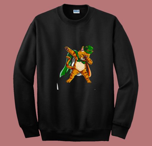 Leprechaun Dabbing Cat 80s Sweatshirt