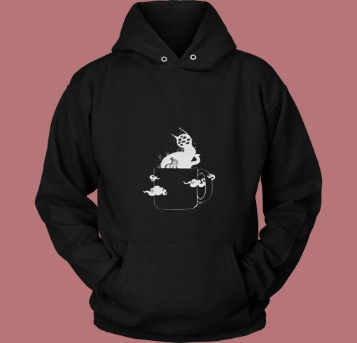 Many Eyed Cat In Coffee Cup 80s Hoodie