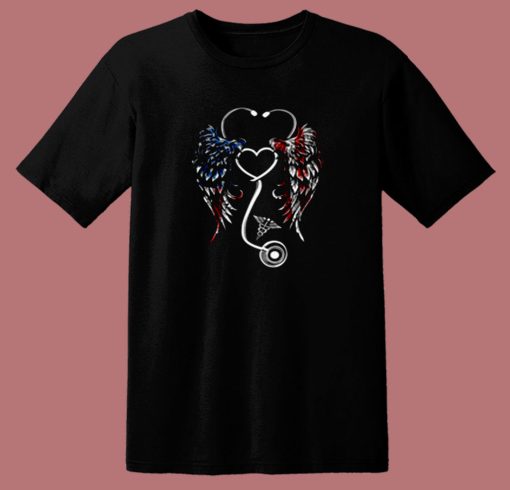 Nurse Wings American Flag 80s T Shirt