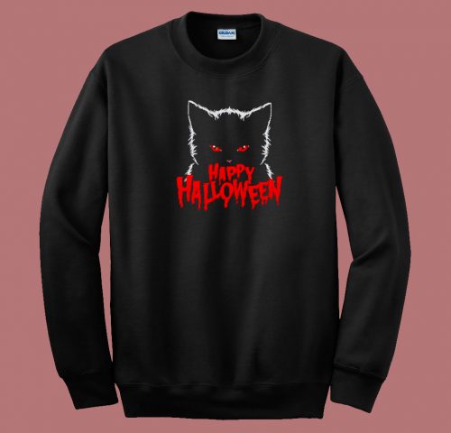 Black Cat Happy Halloween 80s Sweatshirt