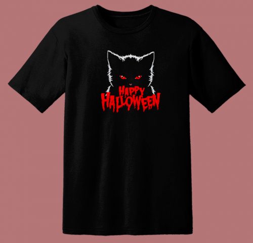 Black Cat Happy Halloween 80s T Shirt