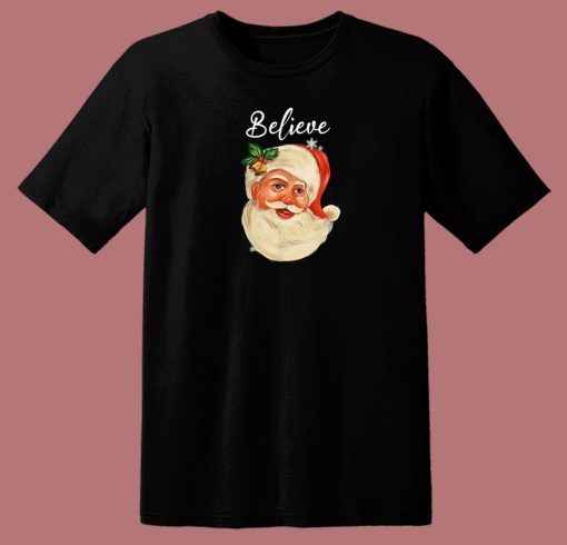Santa Claus Face Believe Christmas 80s T Shirt