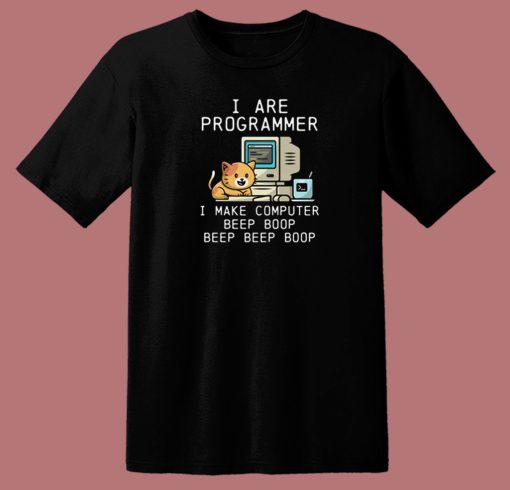 Programmer Cat Beep Boop 80s T Shirt