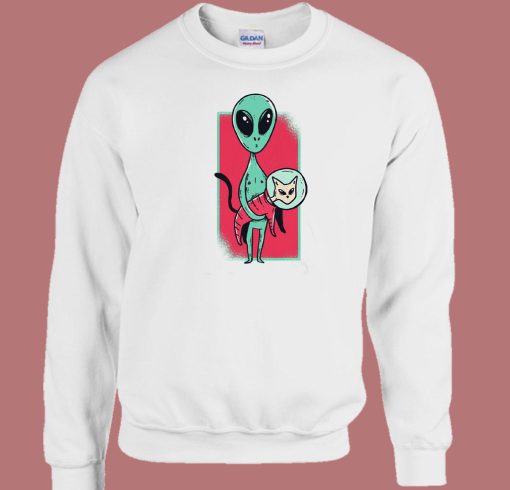 Space Alien Cat Funny 80s Sweatshirt