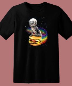 Astronaut Cat Rainbow Burger 80s T Shirt Style