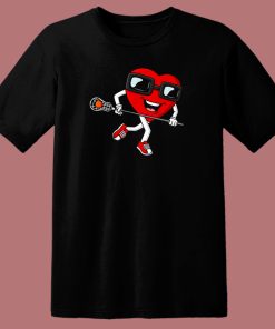 Valentines Heart Holding Lacrosse 80s T Shirt Style