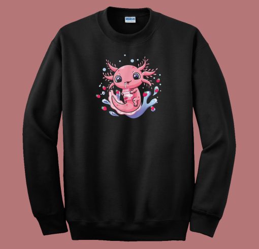 Kawaii Axolotl Strawberry Milkshake 80s Sweatshirt