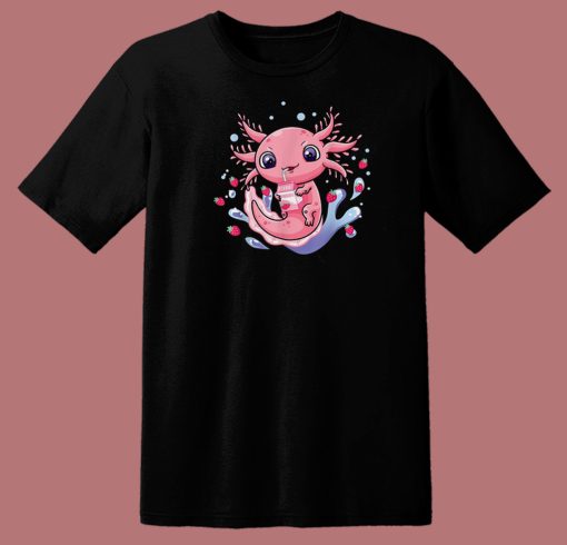 Kawaii Axolotl Strawberry Milkshake 80s T Shirt Style