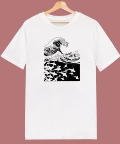 Wave Of Sharks Graphic 80s T Shirt Style